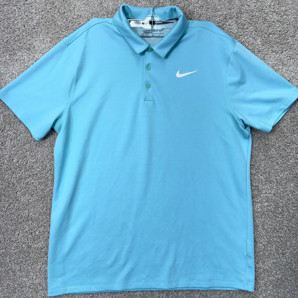 Nike Polo Shirt Mens L Dri-FIT Standard Fit Light Blue Short Sleeve EUC